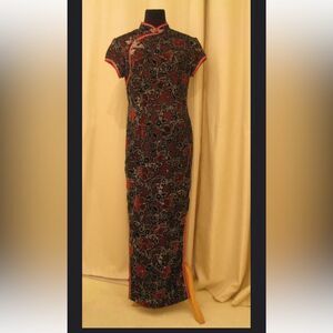 Mr. & Mrs. Formal Cheongsam Chinese Long Maxi Dress in Red/Black/Gold/Silver